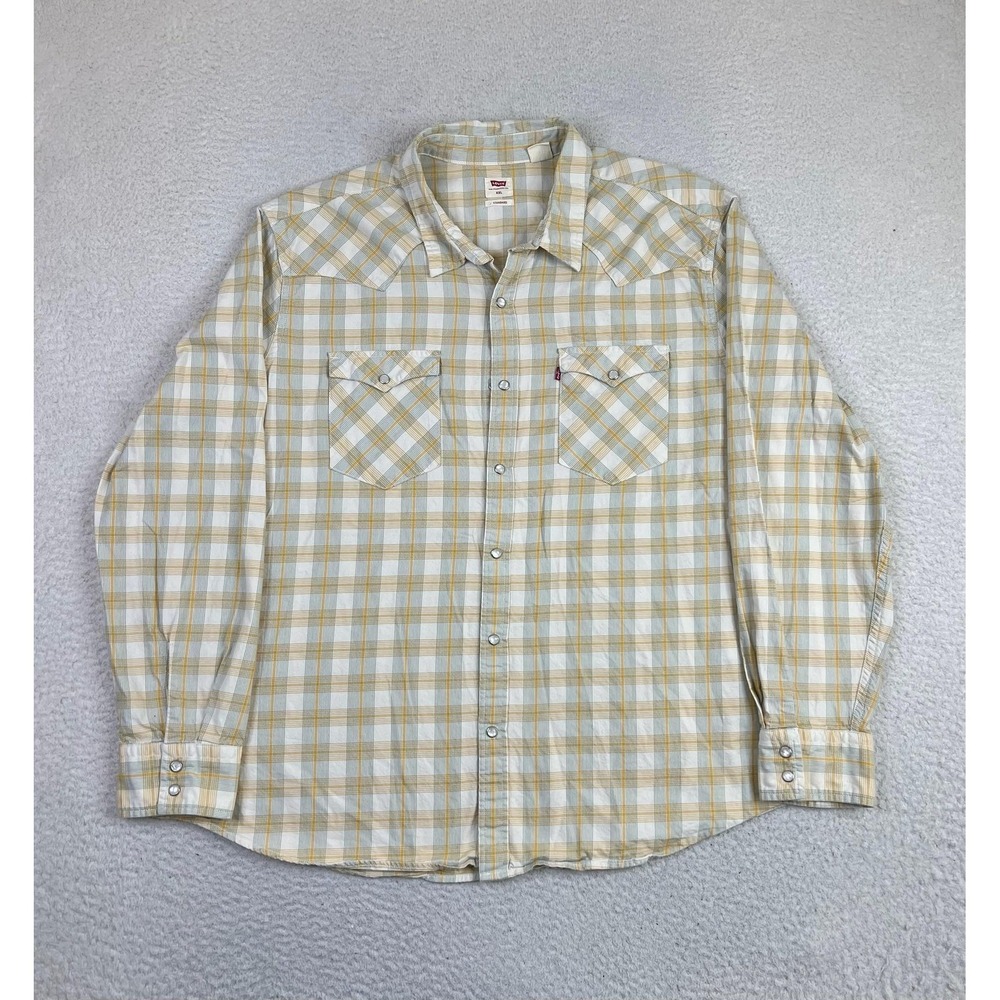 Levis Shirt Mens 2XL Yellow Plaid Long Sleeve Button Up Western Cotton Standard